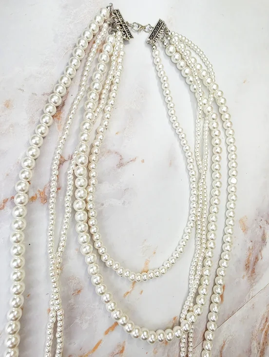 Multi-Strand Layered Faux Pearl Necklace Classic Elegant Statement Jewelry NEW - Picture 5 of 5